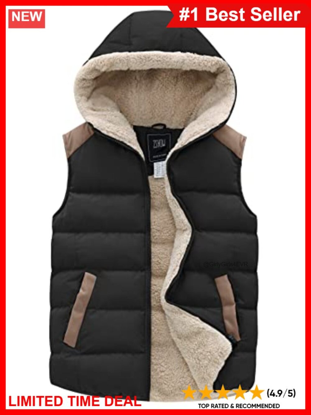 Women's Quilted Puffer Vest Fleece Lined Hooded Winter Outerwear